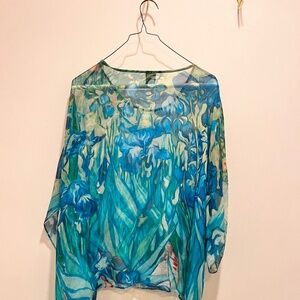 Sheer floral tunic blouse